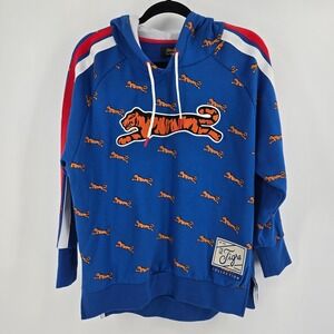 Le Tigre Women's Emma Olivia All-Over Tiger Print Hoodie Blue S EUC